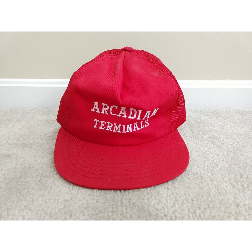 Vintage Arcadian Terminals Hat Red Snapback Cap Mens Trucker Mesh USA Made